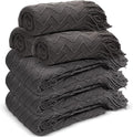 Buryeah 6 Pack Boho Knitted Throw Blankets with Tassels 50x60 Soft Warm Throws Bulk for Wedding Guests Housewarming Employee Teacher Appreciation Gifts Cozy Farmhouse Home Decor (Dark Gray)