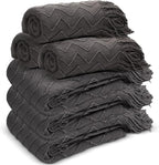 Buryeah 6 Pack Boho Knitted Throw Blankets with Tassels 50x60 Soft Warm Throws Bulk for Wedding Guests Housewarming Employee Teacher Appreciation Gifts Cozy Farmhouse Home Decor (Dark Gray)