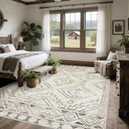 Washable Rugs 8x10 Area Rugs for Living Room,Bedroom,Dining Room- Large Ultra Soft Faux Wool Retro Carpet,Non Slip&Non-Shedding Low Pile Morocco Rug for Farmhouse Home Office Dorm(Beige-Brown)