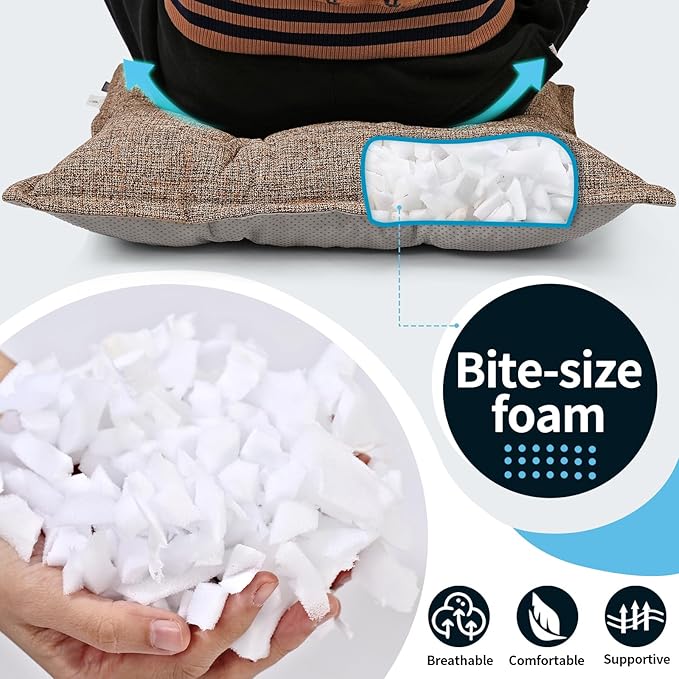 SINSOSSO Large Floor Pillow 22", Thickened Bite-Size Memory Foam Square Non-Slip Cushion for Office Back Support/Indoor Yoga/Chair Seat, Fashionable Color-blocked Fabric & Washable, Light Brown, 1 PCS