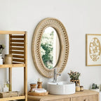 Oval Rattan Wall Mirror – 24x32 Inch Boho Elegance with Woven Frame, Decorative Mirror for Bathroom Vanity Entryway Living Room