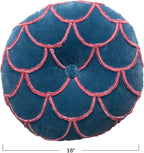 18 Inches Round Cotton Pillow with Tufted Scallop Pattern, Navy Blue and Pink