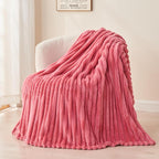 NEWCOSPLAY Super Soft Queen Blanket Coral Pink Premium Silky Flannel Fleece 3D Ribbed Jacquard Lightweight Bed Blanket All Season Use (Coral Pink Ribbed, Queen(90"x90"))