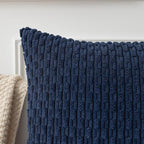 Kevin Textile 12x24 Inch Pillow Cover 1 Pack Boho Decorative Soft Striped Corduroy Lumbar Farmhouse Color Accent Rectangle Cushion Case for Living Room Couch Sofa Bed, Navy Blue