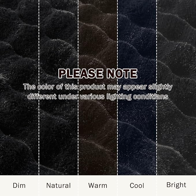 EMME Faux Fur Blanket Twin Size Black - Big Bubble Rabbit Cozy Blanket for Couch, Thick Furry Plush Shaggy Blankets, 650GSM, 60x80 Inches