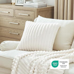 Bedsure Double-Side Striped Decorative Throw Pillow Covers 18x18 Set of 2, Spring White Fluffy Soft Pillow Covers, Home Decor for Couch Sofa Living Room Bedroom