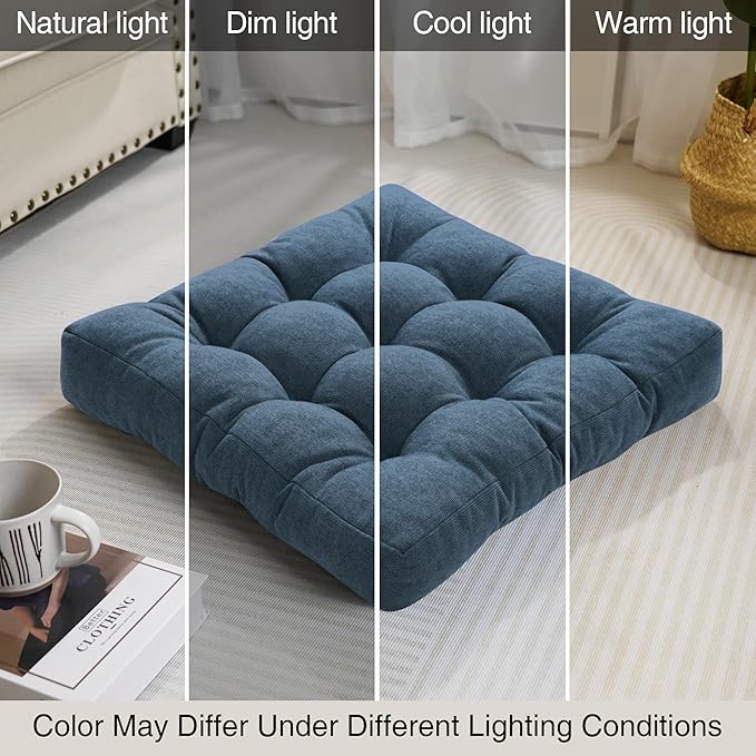 Tromlycs Floor Pillow Cushions for Adults Set of 2 Large Pillows for Floor Seating Square Gel Memory Foam 20 x 20 x 4 Inch Blue