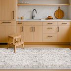 Light Grey 2x5 Boho Bathroom Runner Rug - Modern Eclectic Floral Pastel Neutral Taupe, Washable Low Pile Non-Slip Runner Rugs for Laundry Room, Kitchen, Door Mat Indoor Entrance, Bedroom Beside Bed