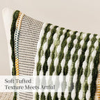 ANRODUO Pack of 1 Boho Decorative Throw Pillow Covers 14x36 Farmhouse Cushion Case Long Chenille Pillow Cases Lumbar Pillow Covers Accent Neutral Pillowcase for Sofa Couch Bed, Olive Green Stripe