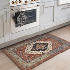 KIMODE Anti Fatigue Kitchen Mat, Boho Distressed Kitchen Rug 20"x32", Non Slip Waterproof Kitchen Floor Mat, Comfort Foam Mat for Kitchen Floor, Sink, Laundry, Office, Desk Red Floral