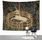 Semtomn Tapestry Artwork Wall Hanging Medieval Vintage Hunting Unicorn Captivity 70x90 Inches Home Decor Tapestries Mattress Tablecloth Curtain Print