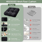 HIGOGOGO Floor Pillow Cushion for Adults, Meditation Cushion Pillow, Large Square Floor Sitting, Tufted Corduroy Cover, for Tatami Living Room or Yoga, 22x22 Inch, Black