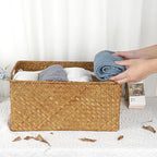Hipiwe Seagrass Storage Baskets Bin for Shelf,X-Large Handwoven Wicker Baskets Built-in Handles Rectangular Closet Bedroom Organizer Box Multipurpose Pantry Basket,Caramel Color