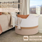 INDRESSME 115L Extra Large Cotton Rope Basket, Woven Baby laundry Blanket Basket for Home Decor Living Room Nursery, Toy Storage Baskets for Kids Boys Girls, White & Camel Mix