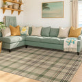 JTJ Easy Jute Green Plaid Rug 6x9 for Living Room, Washable Modern Farmhouse Area Rugs for Bedroom Aesthetic, Dining Room, Patio, Sage Tan Woven Tartan Design, Non Skid, Easy Clean Viral Jute No Shed
