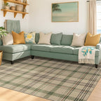 JTJ Easy Jute Green Plaid Rug 6x9 for Living Room, Washable Modern Farmhouse Area Rugs for Bedroom Aesthetic, Dining Room, Patio, Sage Tan Woven Tartan Design, Non Skid, Easy Clean Viral Jute No Shed
