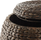 Casafield Round Storage Basket with Lid - Espresso, Handwoven Water Hyacinth Organizer for Laundry, Blankets, Plants, Bedroom, Living Room, Home Office