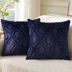decorUhome Cozy Textured Throw Pillow Covers 20x20 Inch Set of 2, Soft Plush Faux Wool Navy Blue Accent Couch Pillow Covers for Modern Farmhouse Sofa Bed Living Room