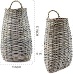 AuldHome Design Wall Hanging Pocket Basket; Woven Wicker Rustic Farmhouse Gray Washed Long Basket; 17 x 9 x 5 Inches (Pack of 2)