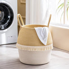 KAKAMAY Woven Baskets for Storage(17"x17"),Large Cotton Rope Woven Baby Laundry Hamper,Collapsible Laundry Basket, Blanket Basket for Organizing Living Room,Nursery,Pillows,Toy Chest(Beige)