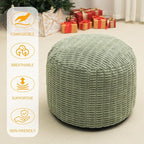 Round Stuffed Pouf Ottoman for Foot Rest, Storage Ottoman Pouf Foot Stool Cushion, Faux Fur Poufs with Foam Chunk Filling, 26 X 18 Inch Floor Chair for Living Room Bedroom Home Decor, Green