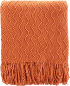 BATTILO HOME Burnt Orange Throw Blanket for Couch, Decorative Fall Throw Blanket with Tassels Halloween Throw Fall Decor, 50"x60"