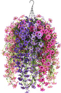 INQCMY Artificial Fake Hanging Plants Flowers Basket for Spring Outdoor Outside Decoration,UV Resistant Faux Silk Flower in Planter for Home Patio Porch Balcony Garden Yard Decor(Mixed Color)