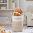VIPOSCO Large Laundry Hamper, Tall Woven Rope Storage Basket for Blanket, Toys, Dirty Clothes in Living Room, Bathroom, Bedroom - 72L Brown & White