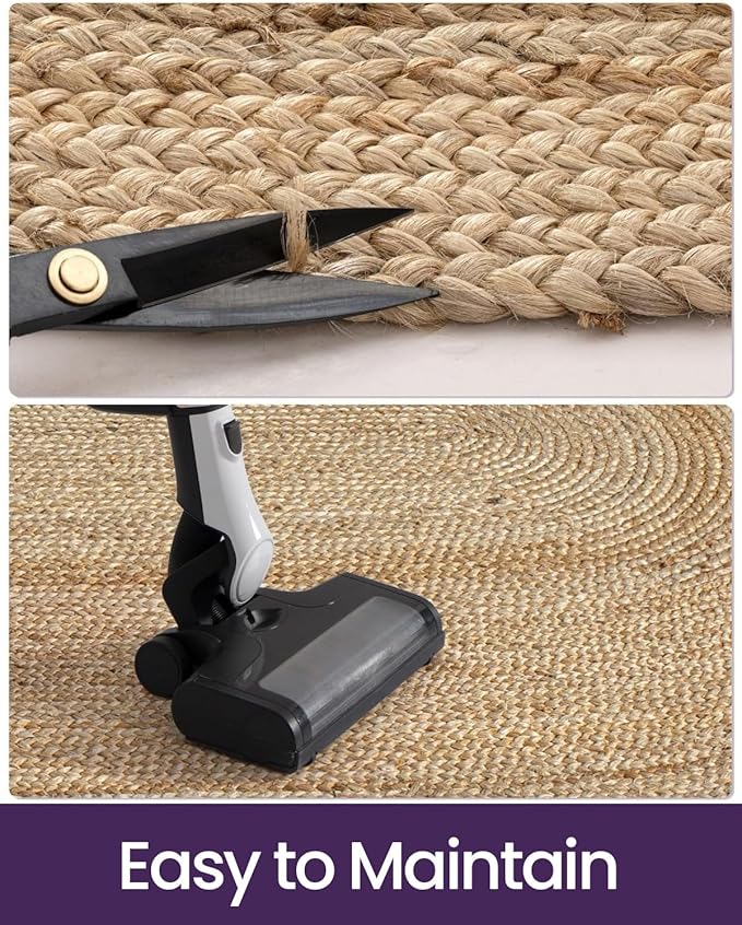 DEXI Jute Area Rug Natural Fiber 5x8 Oval, Woven Braided Durable Farmhouse Design Rugs for Living Room, Bedroom Dinning Room Office Outdoor Patio, Natural
