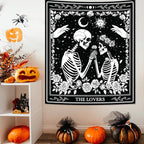 Atrippy Halloween Gothic Room Decor Tapestry, Goth Skull Grunge Tapestry for Bedroom, Witchy Dark Aesthetic Home Decor, Small Skeleton Vintage Black and White Emo Wall Decor (36" X 48")