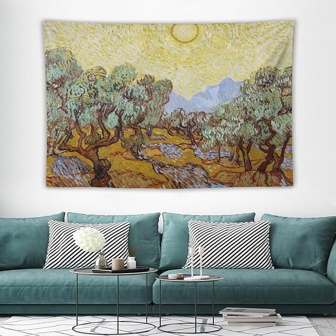 Van Gogh Olive Trees Tapestry Wall Hanging, Vintage Art Wall Decor for Bedroom, Dorm, Living Room, Aesthetic Polyester Tapestry with Hanging Accessories,40x60 Inch