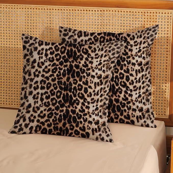 Leopard Pillow Covers 18x18 Inch Set of 2 Cheetah Brown Throw Pillows Skin Animal Print Pillow Cases Modern Decorative Pillows Outdoor Farmhouse Soft Cotton Cushion Case Decor for Couch Sofa