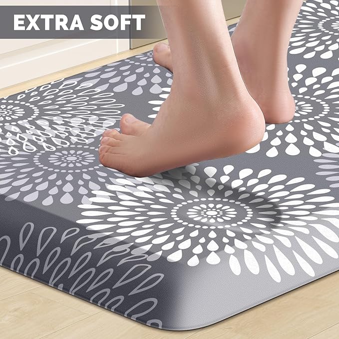 LuxStep Kitchen Mat Waterproof Kitchen Rugs for Floor Cushioned Anti-Fatigue Mat Non-Slip Standing Desk Mat Comfort Floor Mats for House Sink Office 17.3" x 60"-4/5 Inch Grey