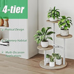 Plant Stand Indoor 4 Tier 5 Potted Multiple Flower Pot Holder for Patio Garden Balcony Living Room Corner (4 Tier White+Sonoma Oa)
