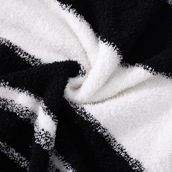 WRENGONGE Black White Throw Blanket, 50x70 Soft Cozy Striped Throw Blankets for Couch, Sofa, Bed, Travel, Lightweight Fluffy Warm Plush Decorative Blankets for Women, Men Gift