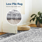 Lessymo 5x7 Area Rugs for Living Room - Machine Washable Area Rug, Super Soft Faux-Wool Area Rugs for Bedroom Kitchen, Boho Rug Vintage Floral Non-Slip Low Pile, Grey White
