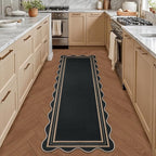 Easy Scalloped 2x6 Runner Rug for Hallway, Washable Kitchen Rugs Non Slip Outdoor Indoor Black Hallway Rug, Farmhouse Morden Carpet for Porch Bedroom Laundry