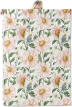 Daisy Floral Blanket 40×50 Inch,Vintage Pink Wildflower Lightweight Flannel Throw with Green Leaves on White,Spring Rustic Farmhouse Home Decor,Gifts for Girls,Women