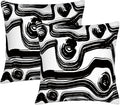 Abstract Black and White Brush Stroke Throw Pillow Covers 18x18 Set of 2, Modern Geometric Art Cushion Cases, Minimalist Boho Decorative Pillowcases for Farmhouse Sofa Couch Living Room Bedroom Decor