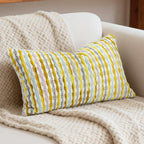 Boho Decorative Throw Pillow Covers 12x20 Inch, Chenille Tufted Pillow Cover Striped Textured Lumbar Farmhouse Accent Pillowcase for Couch Sofa Bedroom Living Room, Yellow White Stripe 1 Pack