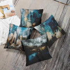 Emvency Set of 4 Throw Pillow Covers Modern Abstract Messy Teal Turquoise Black and Brown Retro Painting Decorative Pillow Cases Home Decor Standard Square 16x16 Inches Pillowcases
