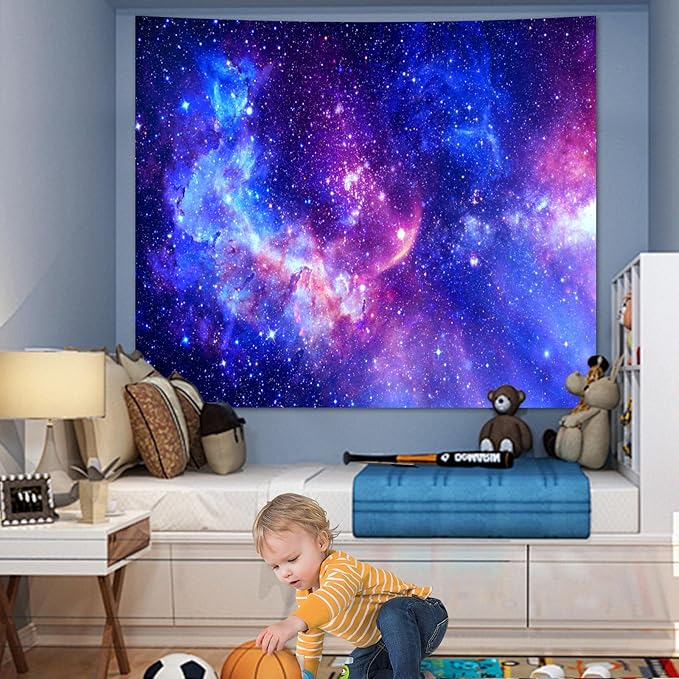 Blacklight Galaxy Tapestry for Bedroom Aesthetic Space Starry Sky Stars Universe Backdrop Black Light Poster Decor Wall Hanging Glow in the Dark Tapestry for Living Room Dorm Home Decoration(60"X79")