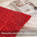 Pack of 2 Christmas Red Corduroy Decorative Throw Pillow Covers 22x22 Inch Soft Striped Pillow Covers Modern Farmhouse Home Decor for Sofa Living Room Couch Bed（Red）