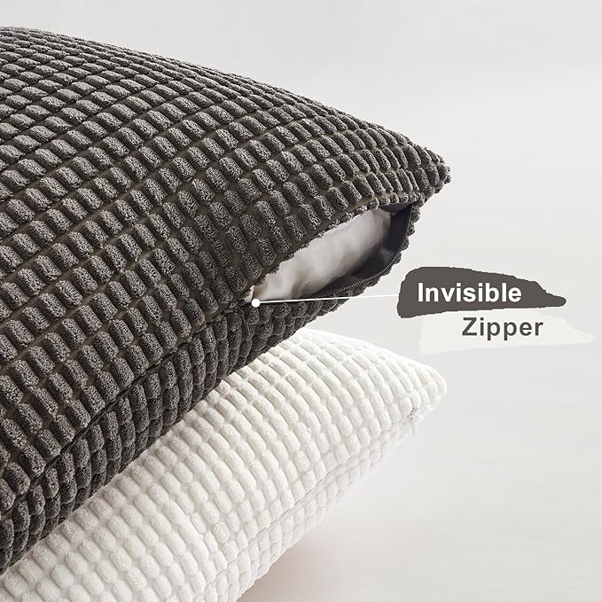 Topfinel Neutral Grey Pillow Covers Set of 4,Boho Sofa Throw Pillows Covers for Couch-Multi Combo 20" x 20" Set of 4-Corduroy Textured Fun Holiday Home Decor Euro Shams