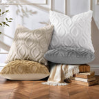decorUhome Cozy Textured Throw Pillow Covers 20x20 Inch Set of 2, Soft Plush Faux Wool Beige Accent Couch Pillow Covers for Modern Farmhouse Sofa Bed Living Room