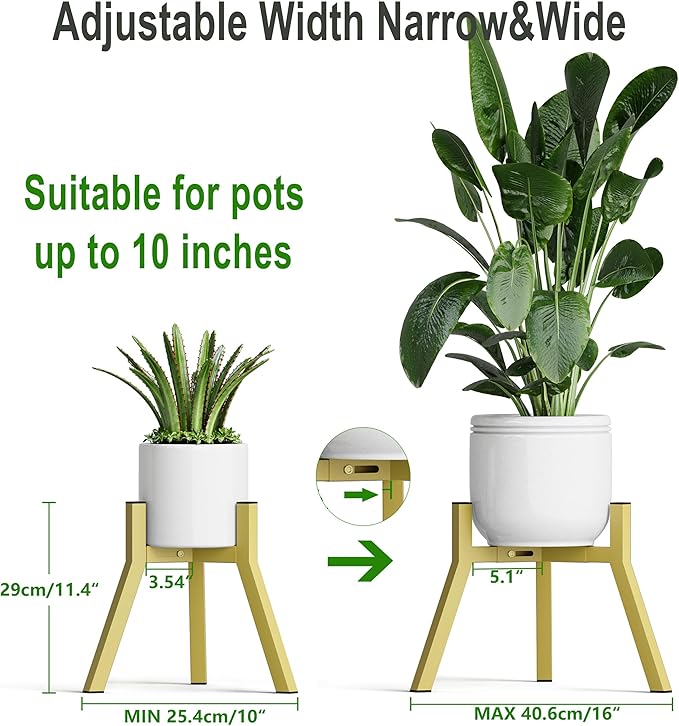 Adjustable Plant Stands Set of 2, Metal Small Plant Holder, Heavy Duty Stable Flower Holder Stand Rack for Various Pot Sizes Indoor Outdoor Corner Living Room Balcony Office Golden PS-007GY-2