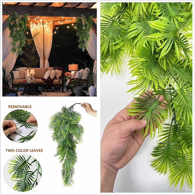 CATTREE Artificial Hanging Plants Fake Boston Vines Ferns Ivy Plant, Faux Vine Greenery Leaves Rattan for Outdoor UV Resistant for Wall Indoor Hanging Baskets Wedding Party DIY Garland Décor - 4 Pack