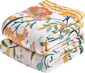 Boho Throw Blanket - 60"x80" 100% Cotton Ultra Soft Lightweight Blanket, 4-Layer Breathable Muslin Spring Blankets for Bed Couch, Reversible Green Floral Printed Bohemian Cotton Quilt