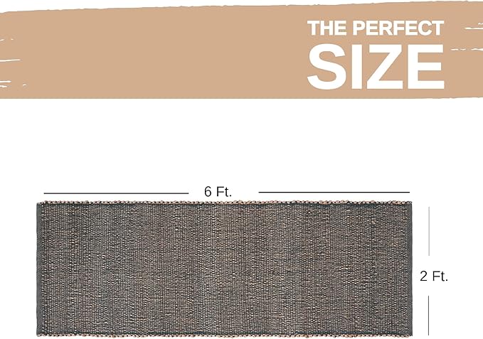Green Jute & Cotton Braided Rug Runner 2' x 6' – Reversible Soft Hallway, Kitchen, Entryway Rug