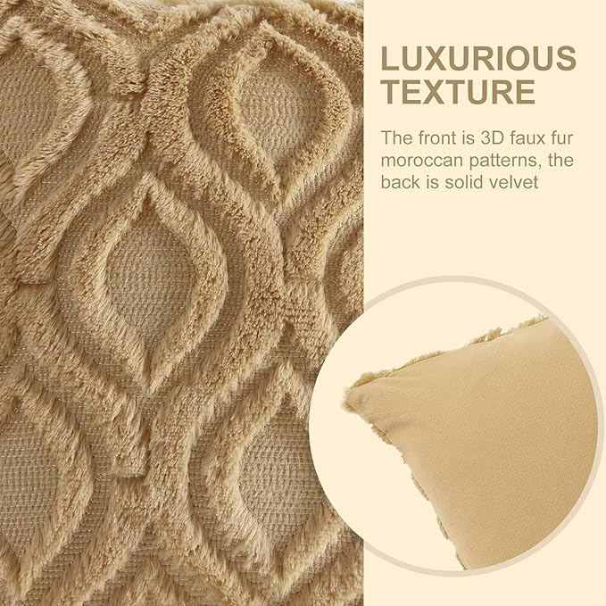 decorUhome Cozy Textured Euro Sham Throw Pillow Covers 24x24 Inch Set of 2, Soft Plush Faux Wool Light Brown Accent Couch Pillow Covers for Modern Farmhouse Sofa Bed Living Room
